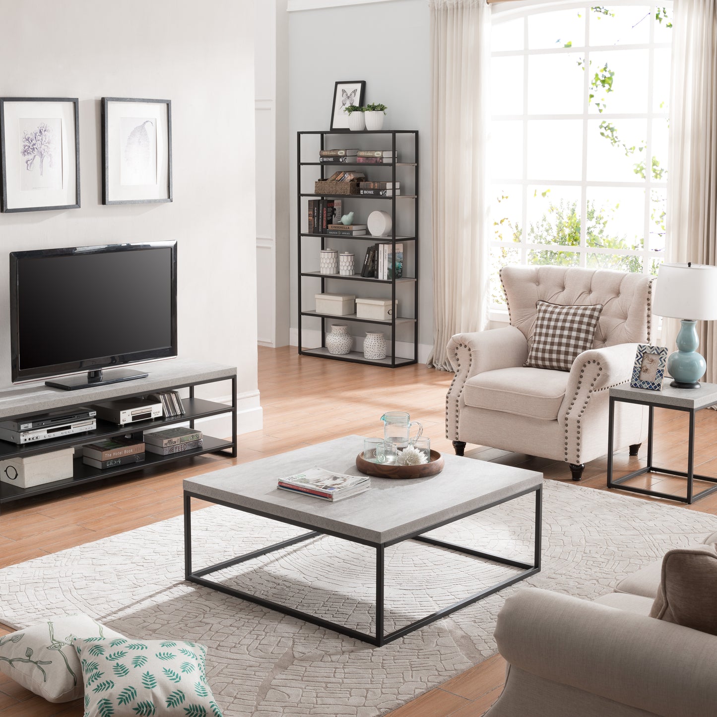 Criterion Chryzler End Table 450mm Metal Frame, Cement Look