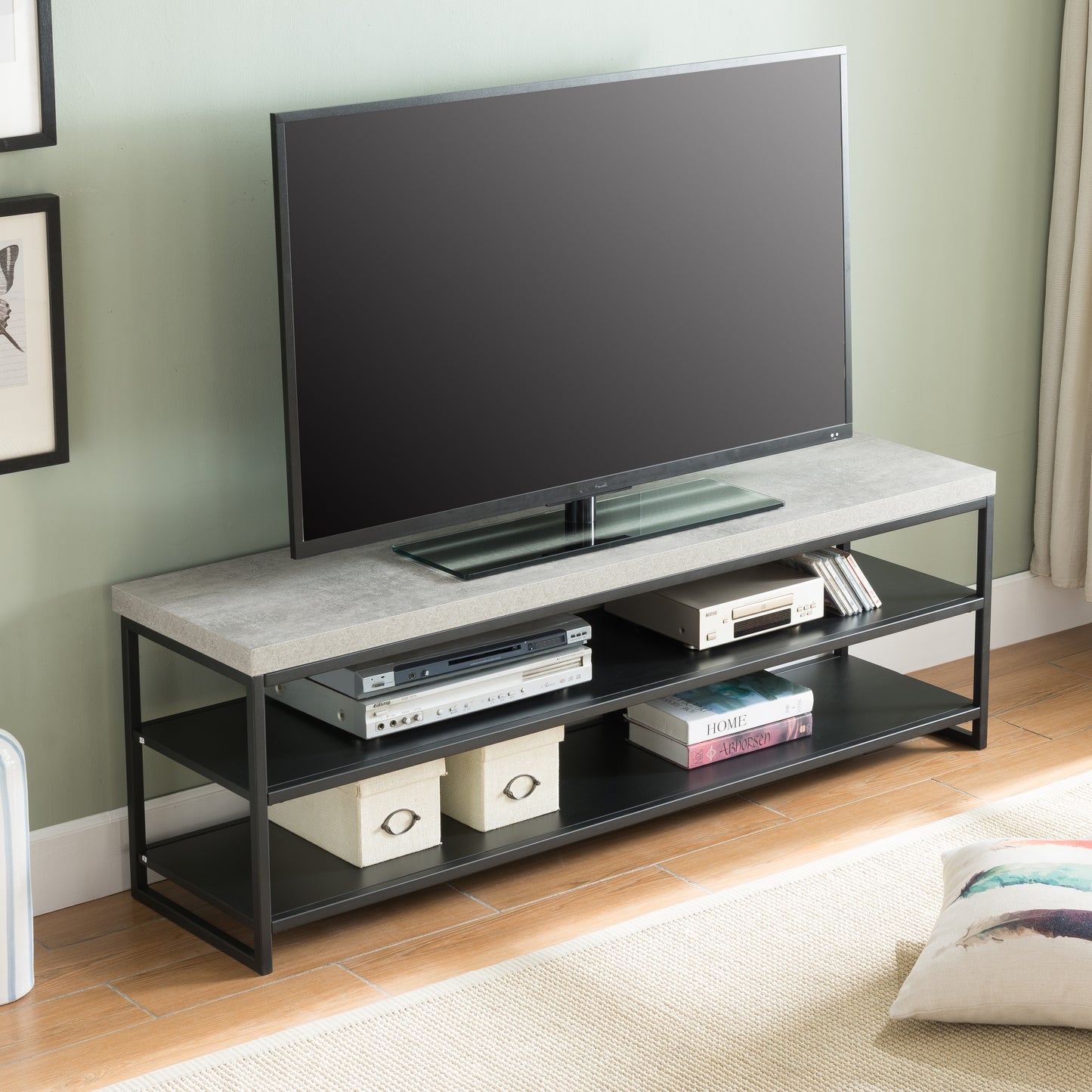 Criterion Chryzler Entertainment Unit, TV Cabinet 1500mm Metal Frame, Cement Look