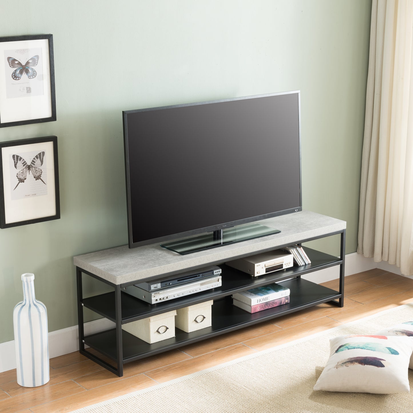 Criterion Chryzler Entertainment Unit, TV Cabinet 1500mm Metal Frame, Cement Look
