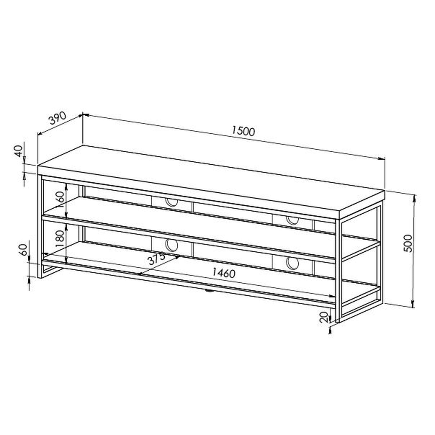 Criterion Chryzler Entertainment Unit, TV Cabinet 1500mm Metal Frame, Cement Look