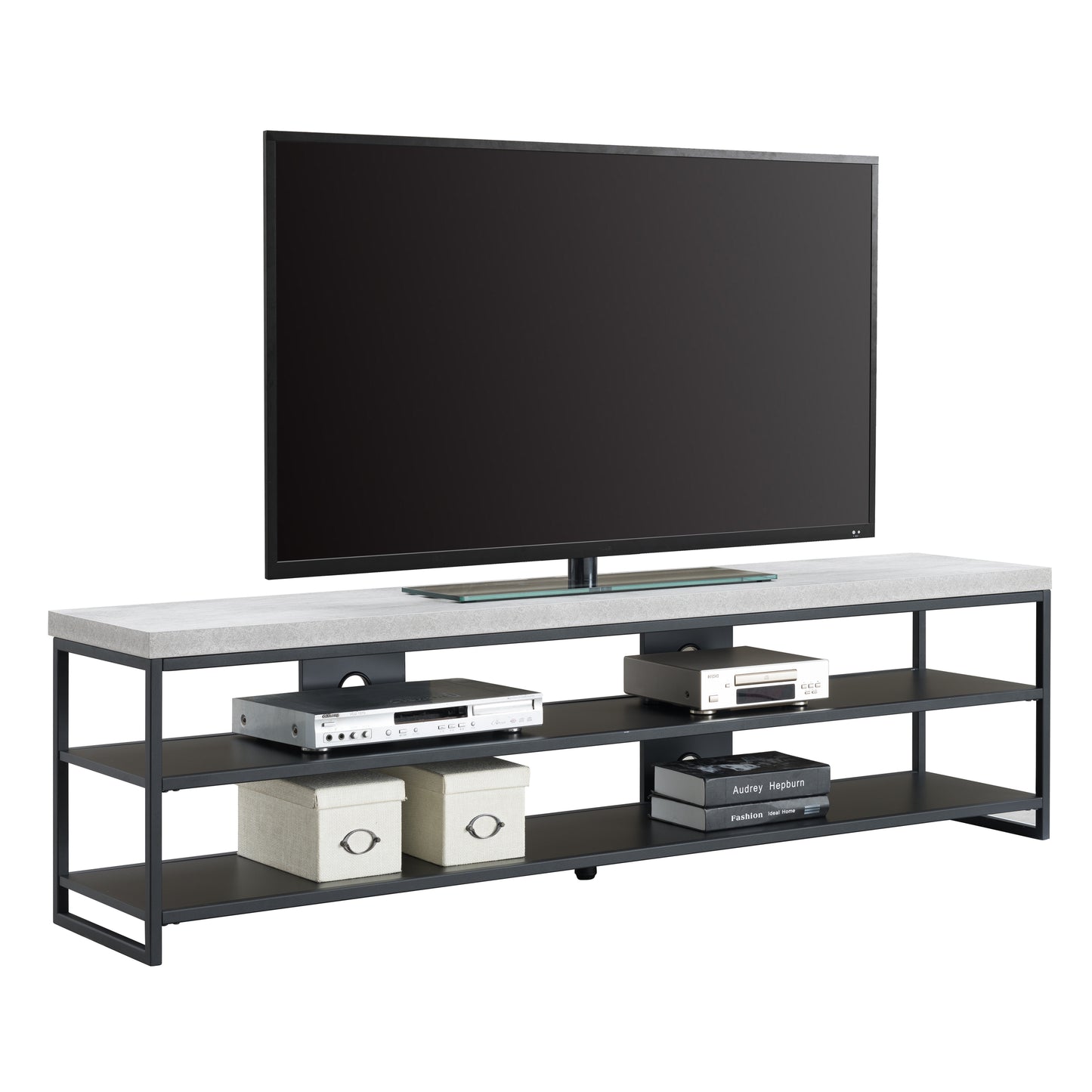 Criterion Chryzler Entertainment Unit, TV Cabinet 1800mm Metal Frame, Cement Look