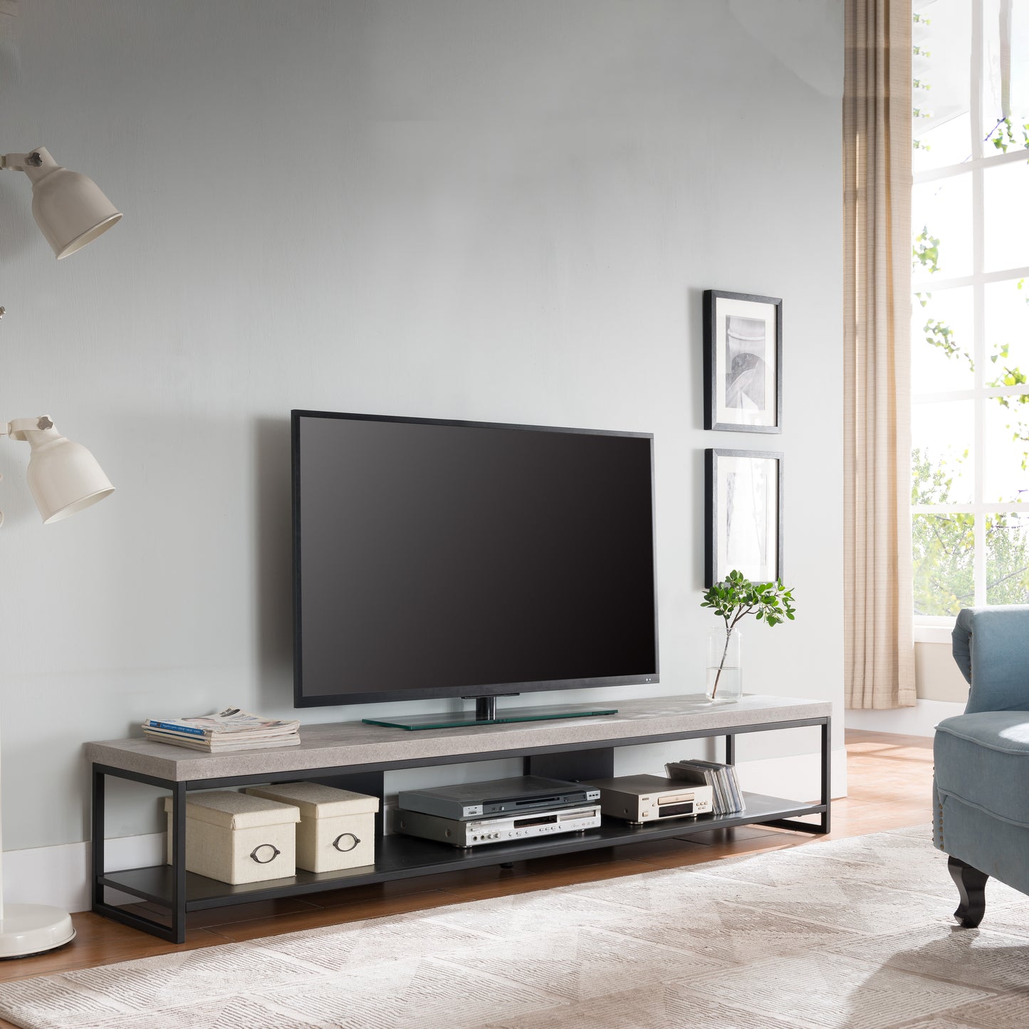 Criterion Chryzler Low Line Entertainment Unit 2000mm Metal Frame, Cement Look
