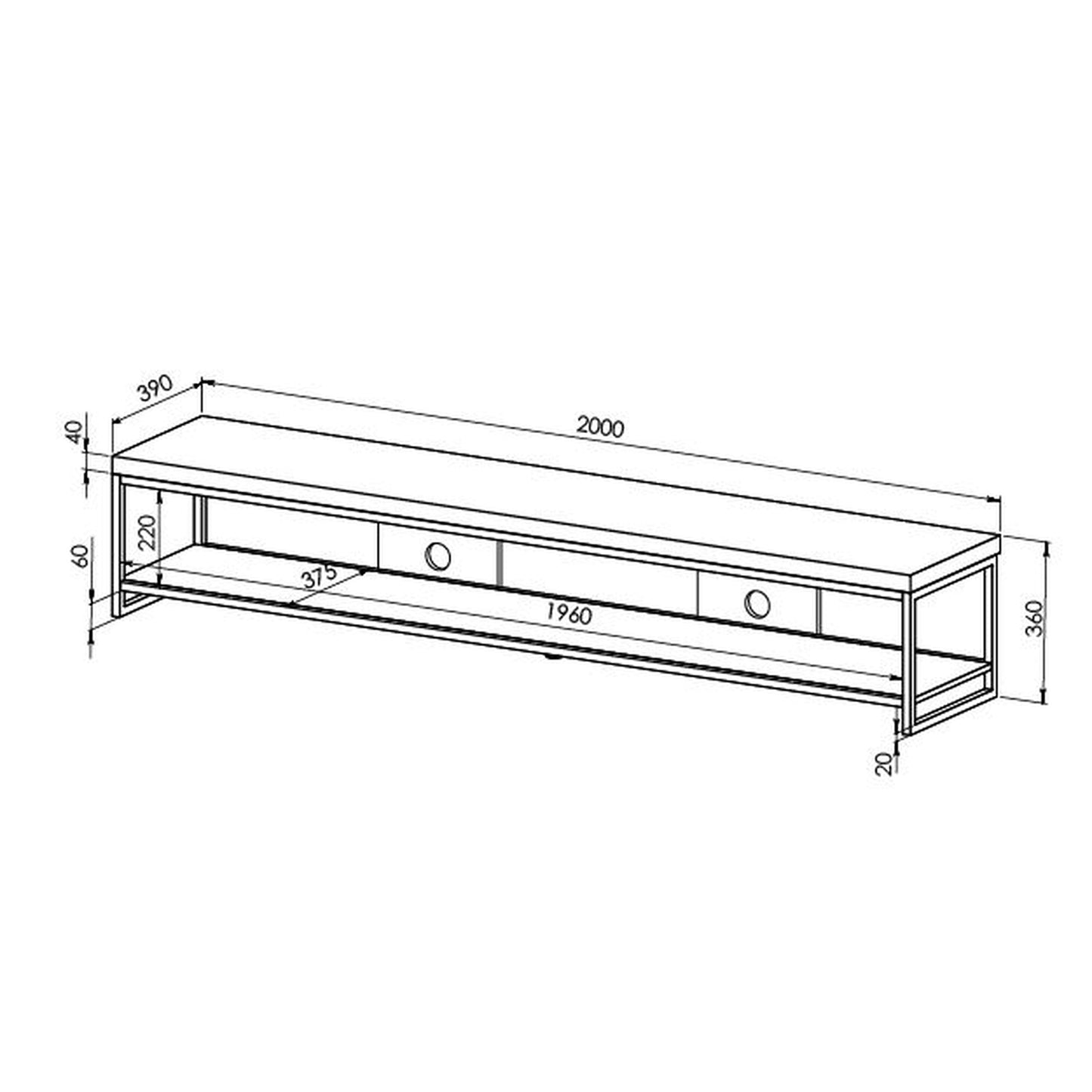 Criterion Chryzler Low Line Entertainment Unit 2000mm Metal Frame, Cement Look