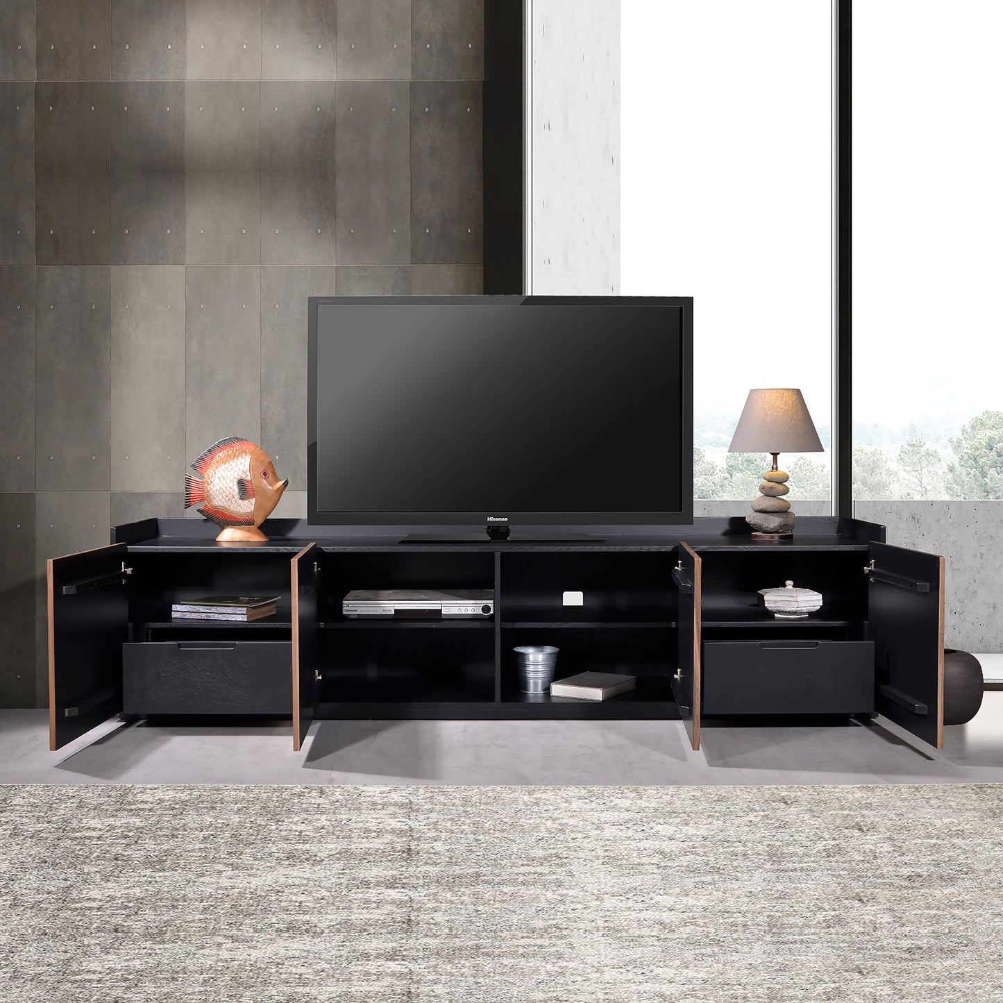 Criterion Coogee Entertainment Unit, TV Cabinet 2100mm Assembled Ash and Walnut Wood Veneer