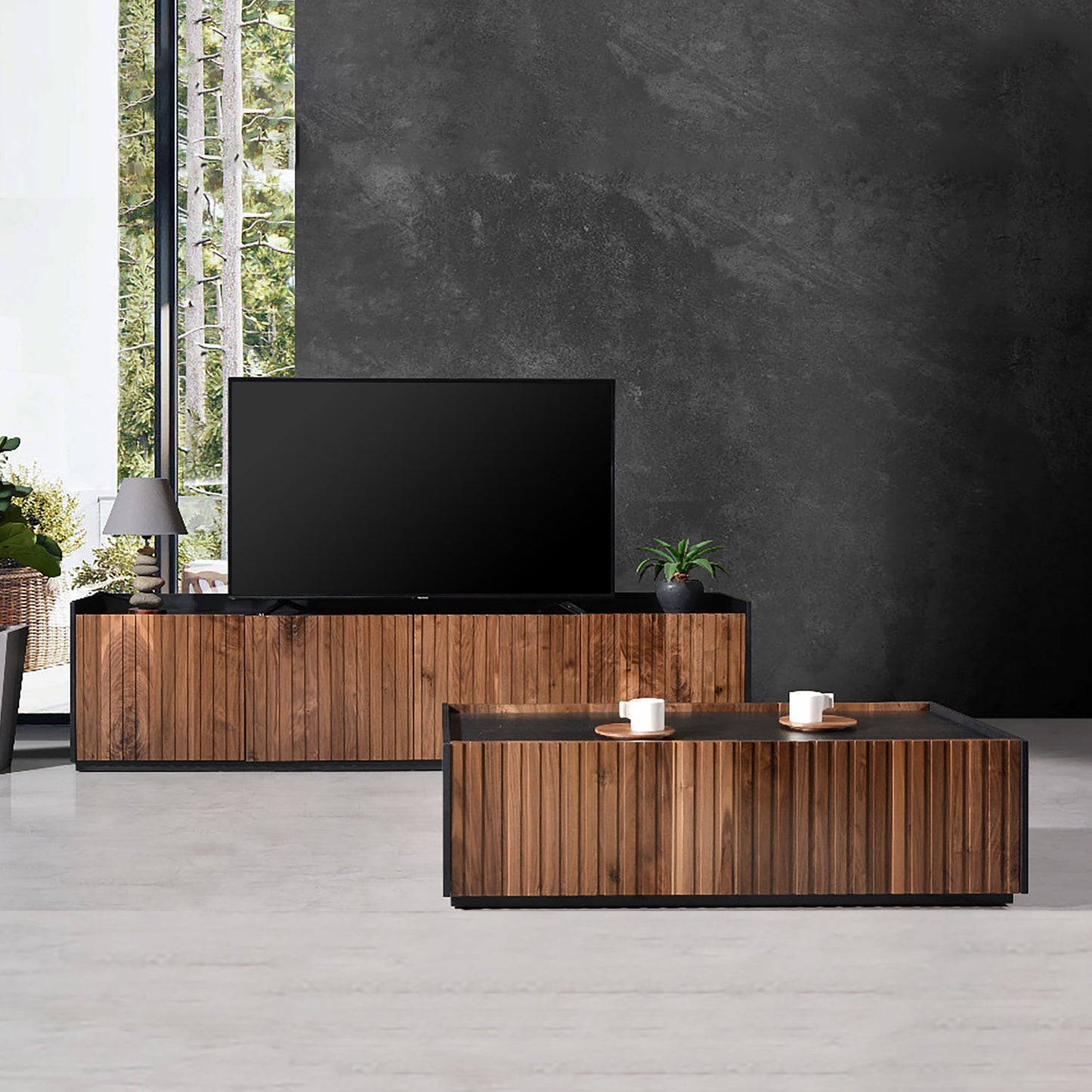 Criterion Coogee Entertainment Unit, TV Cabinet 2100mm Assembled Ash and Walnut Wood Veneer