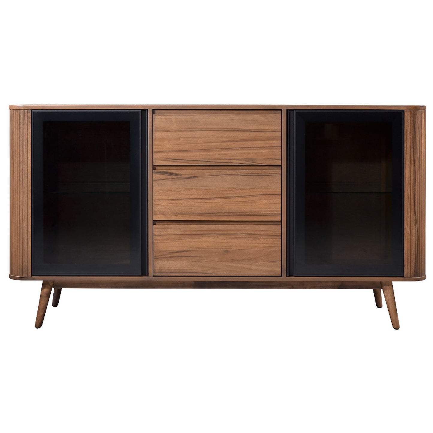 Criterion Denham Buffet, Side Board 1600mm Semi-Assembled, Solid Rubber Wood Legs Light Walnut Wood Veneer