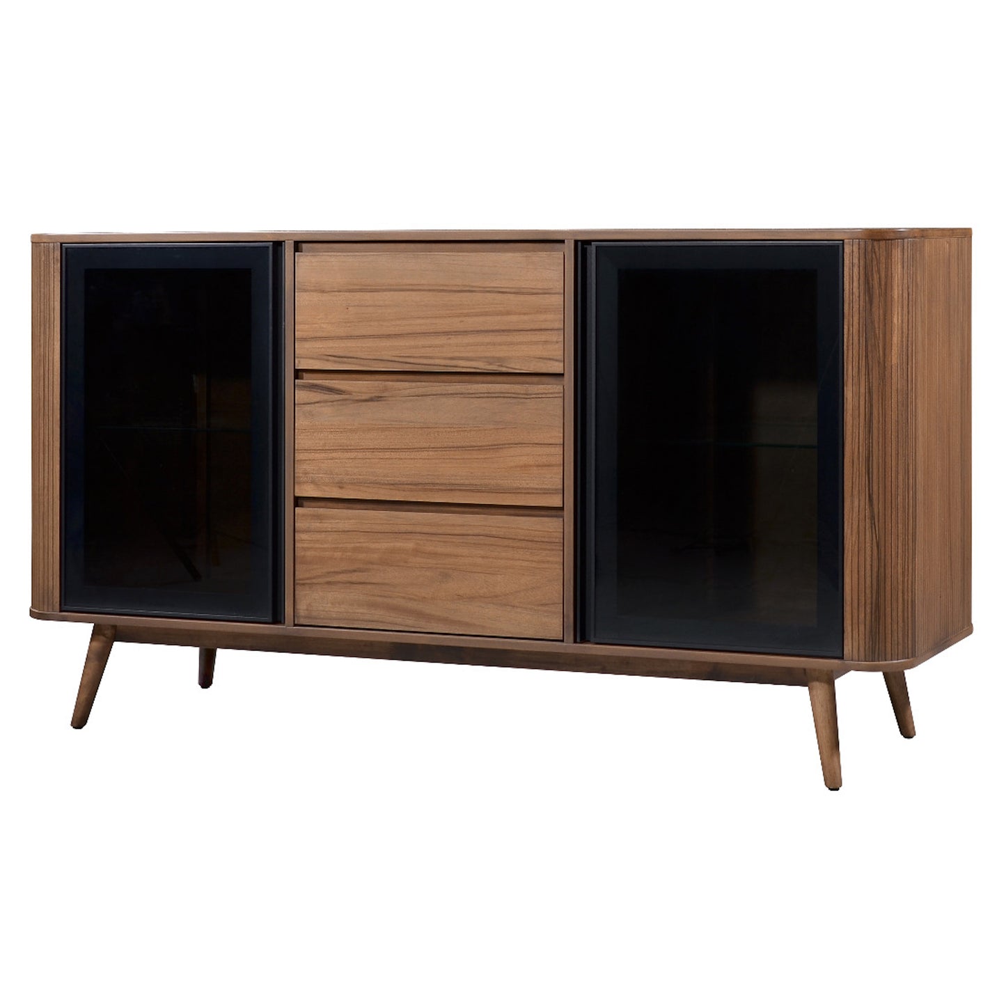 Criterion Denham Buffet, Side Board 1600mm Semi-Assembled, Solid Rubber Wood Legs Light Walnut Wood Veneer