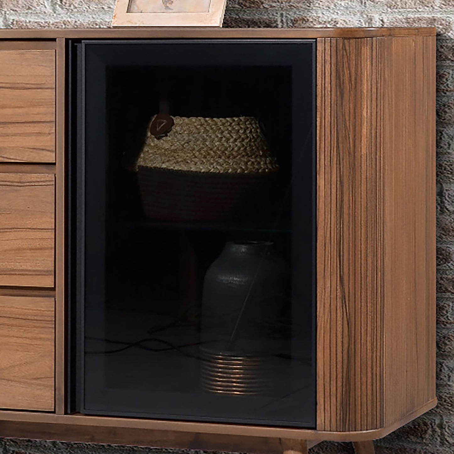 Criterion Denham Buffet, Side Board 1600mm Semi-Assembled, Solid Rubber Wood Legs Light Walnut Wood Veneer