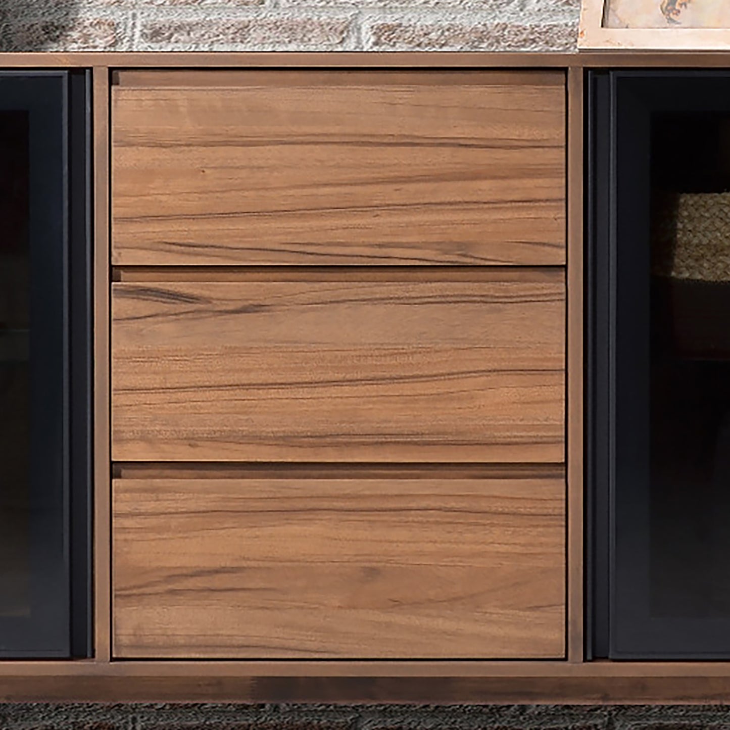 Criterion Denham Buffet, Side Board 1600mm Semi-Assembled, Solid Rubber Wood Legs Light Walnut Wood Veneer