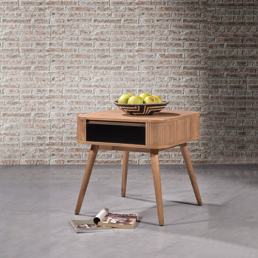 Criterion Denham End Table 550mm Semi-Assembled, Solid Rubber Wood Legs Light Walnut Wood Veneer