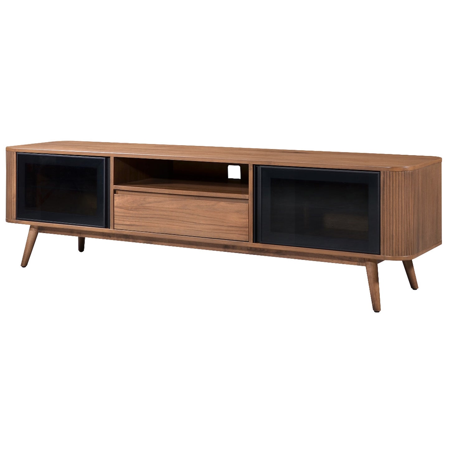 Criterion Denham Entertainment Unit, TV Cabinet 1800mm Semi-Assembled, Solid Rubber Wood Legs Light Walnut Wood Veneer