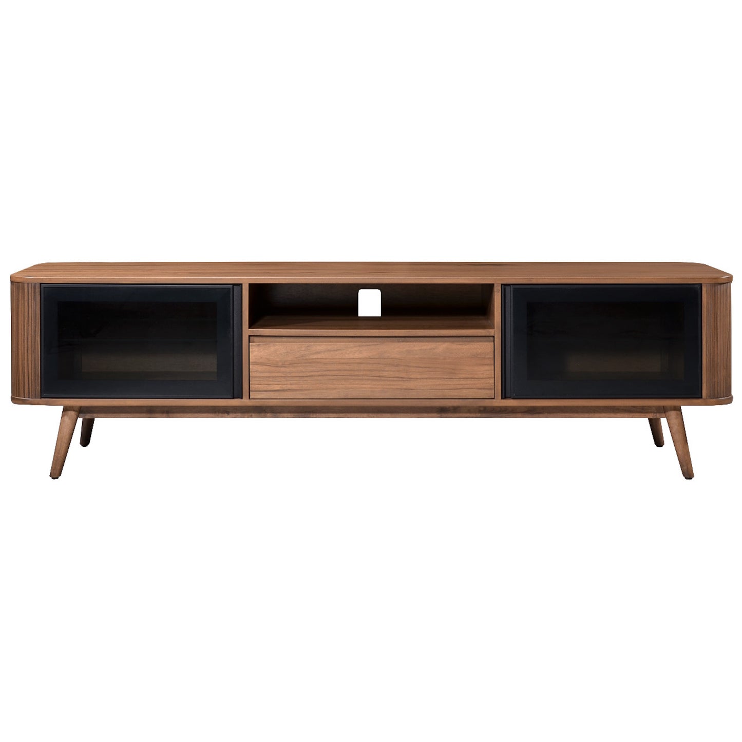 Criterion Denham Entertainment Unit, TV Cabinet 1800mm Semi-Assembled, Solid Rubber Wood Legs Light Walnut Wood Veneer