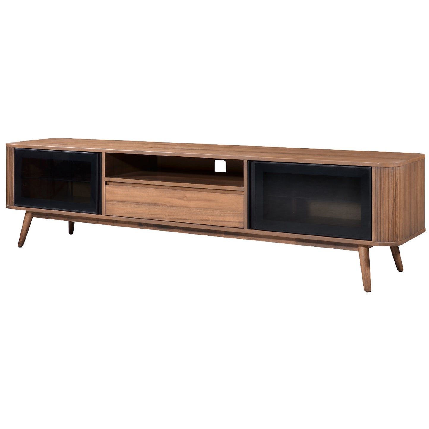 Criterion Denham Entertainment Unit, TV Cabinet 2000mm Semi-Assembled, Solid Rubber Wood Legs Light Walnut Wood Veneer