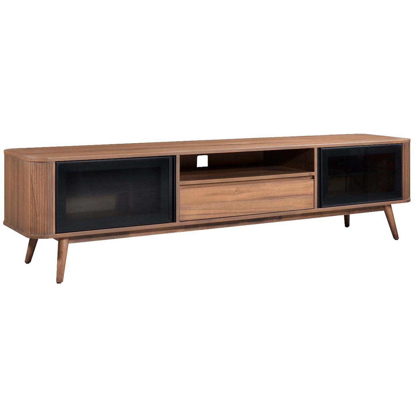Criterion Denham Entertainment Unit, TV Cabinet 2000mm Semi-Assembled, Solid Rubber Wood Legs Light Walnut Wood Veneer