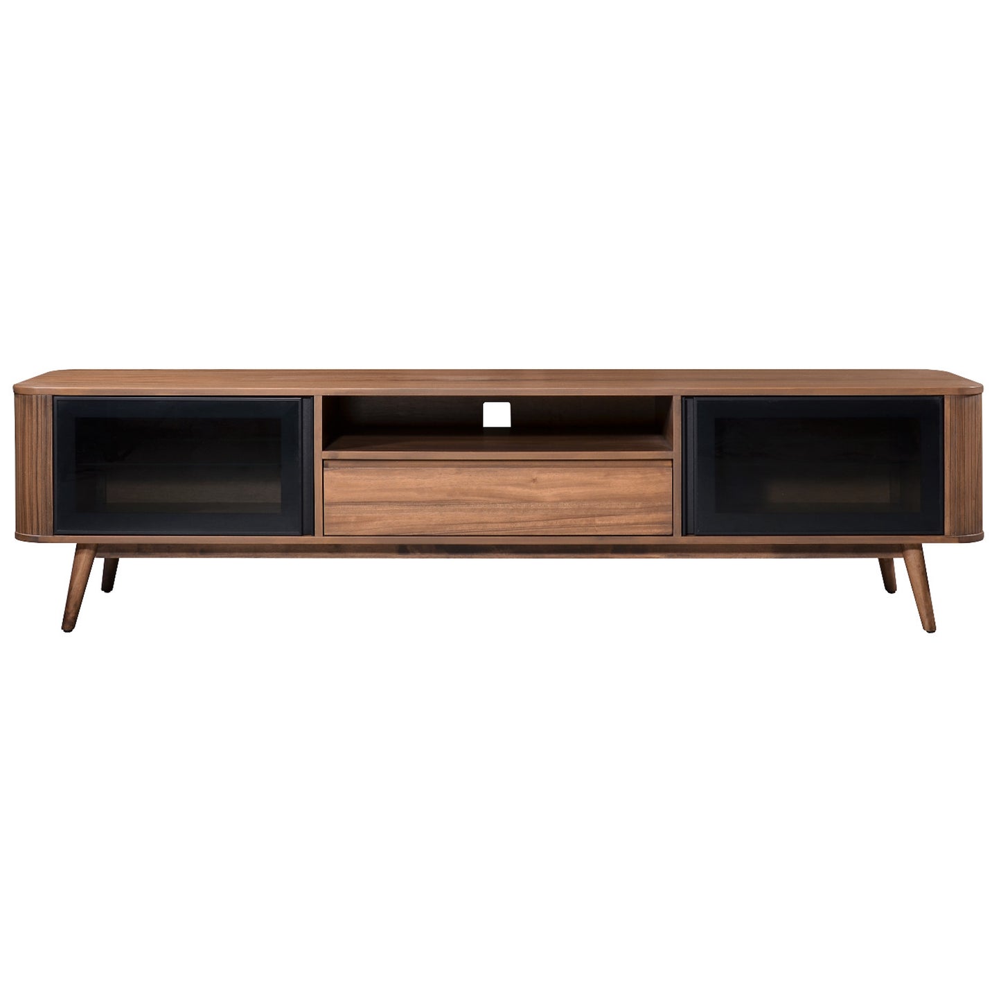 Criterion Denham Entertainment Unit, TV Cabinet 2000mm Semi-Assembled, Solid Rubber Wood Legs Light Walnut Wood Veneer