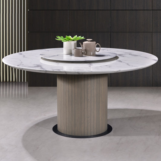 Criterion Eucla Dining Table 1500mm Round 20mm Laminated Marble Top with Lazy Susan KSK Slate Wood Veneer