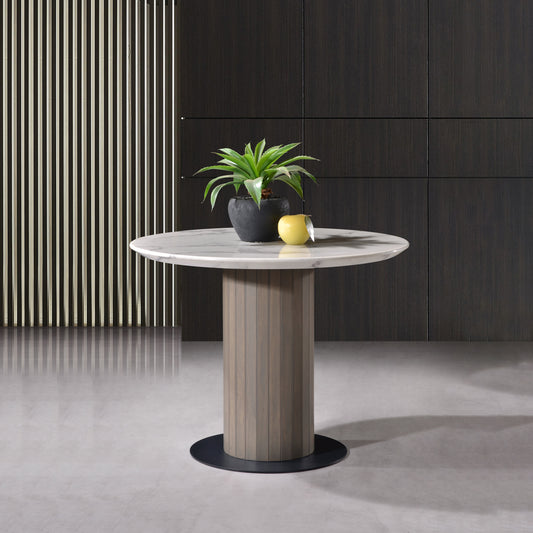 Criterion Eucla End Table 700mm Round 20mm Laminated Marble Top KSK Slate Wood Veneer