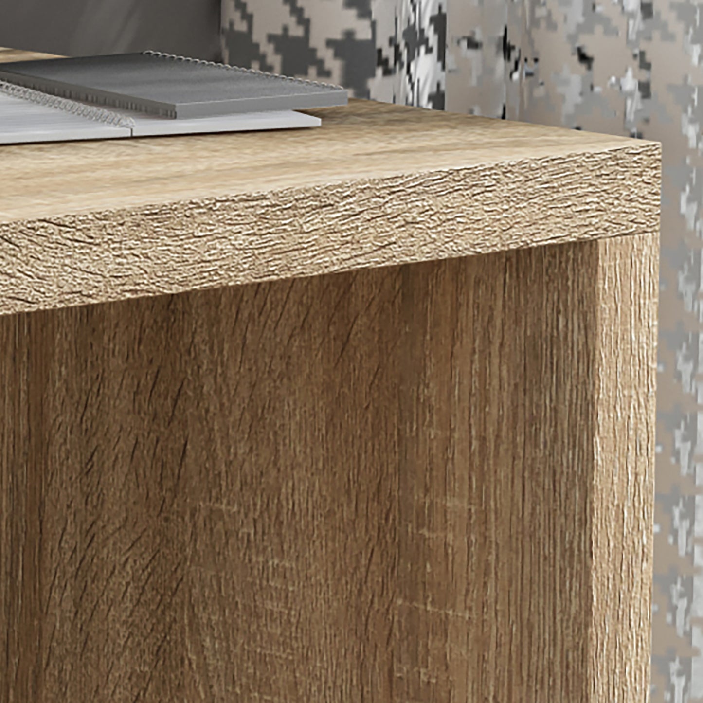 Criterion Interlace Desk 1340mm, Built in Shelf Unit, Oak