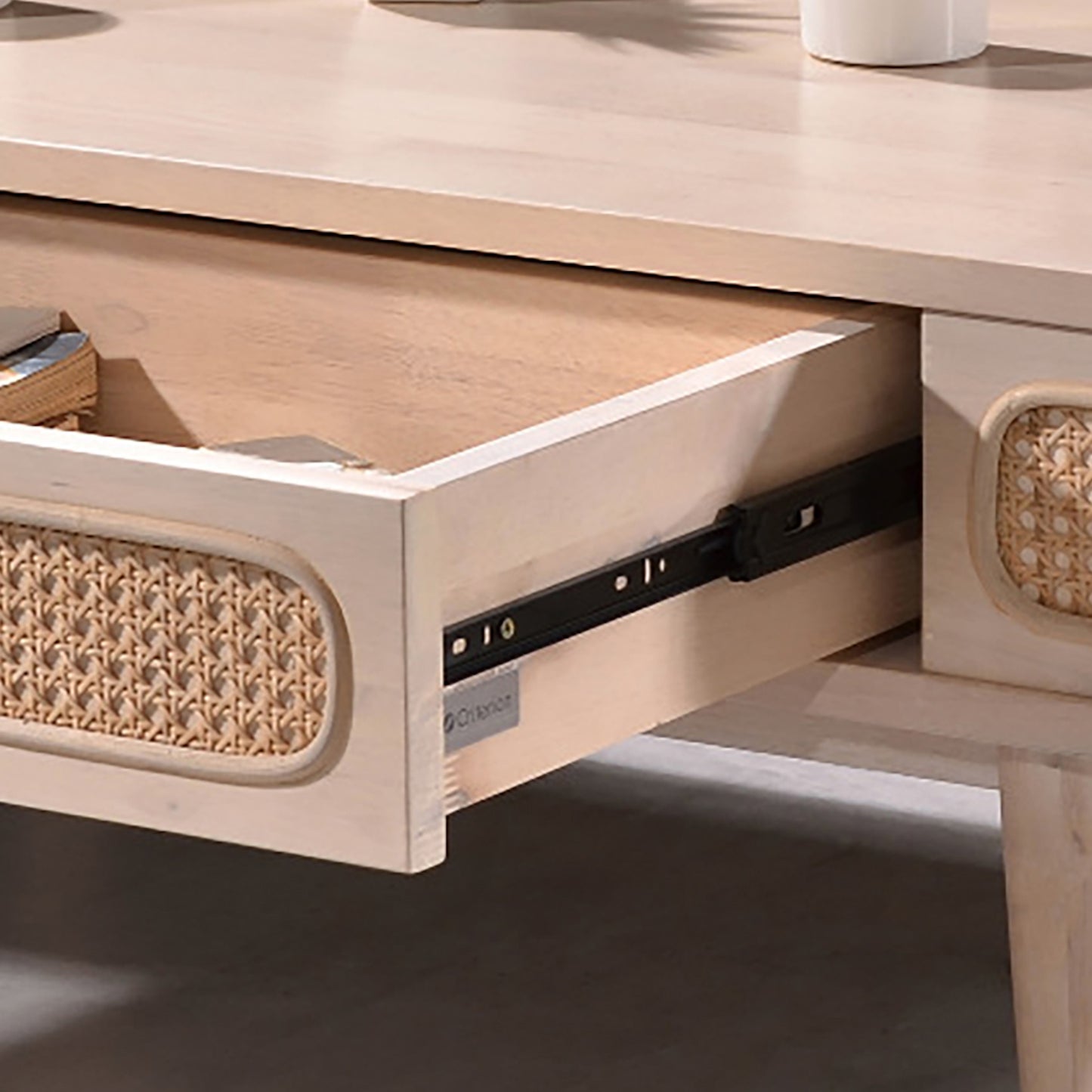 Criterion Jurien Coffee Table 1200mm Semi-Assembled, Solid Rubber Wood Construction Rattan and White Chocolate