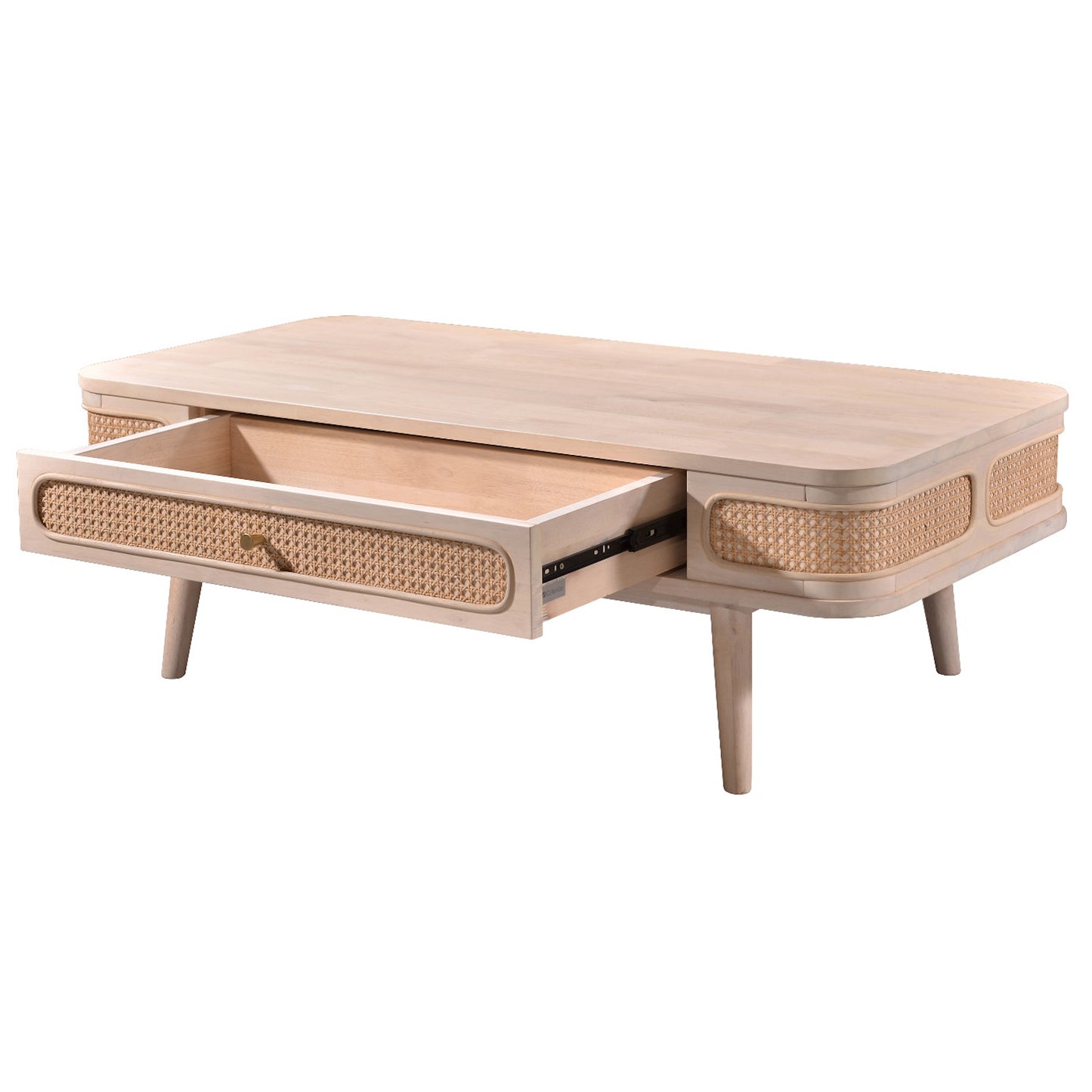 Criterion Jurien Coffee Table 1200mm Semi-Assembled, Solid Rubber Wood Construction Rattan and White Chocolate