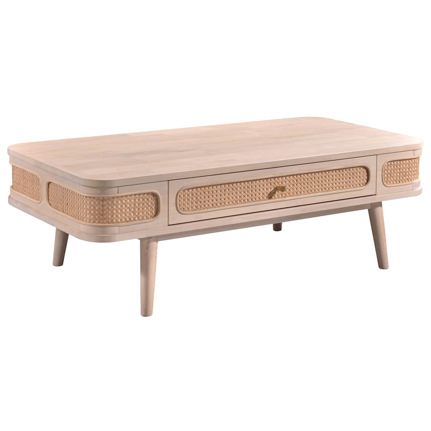 Criterion Jurien Coffee Table 1200mm Semi-Assembled, Solid Rubber Wood Construction Rattan and White Chocolate