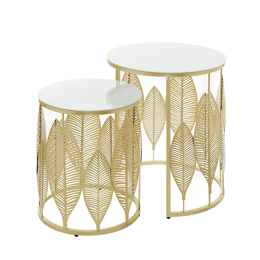 Criterion Leaf Nested Set Coffee Tables 520mm White Glass Top, Metal Frame Gold