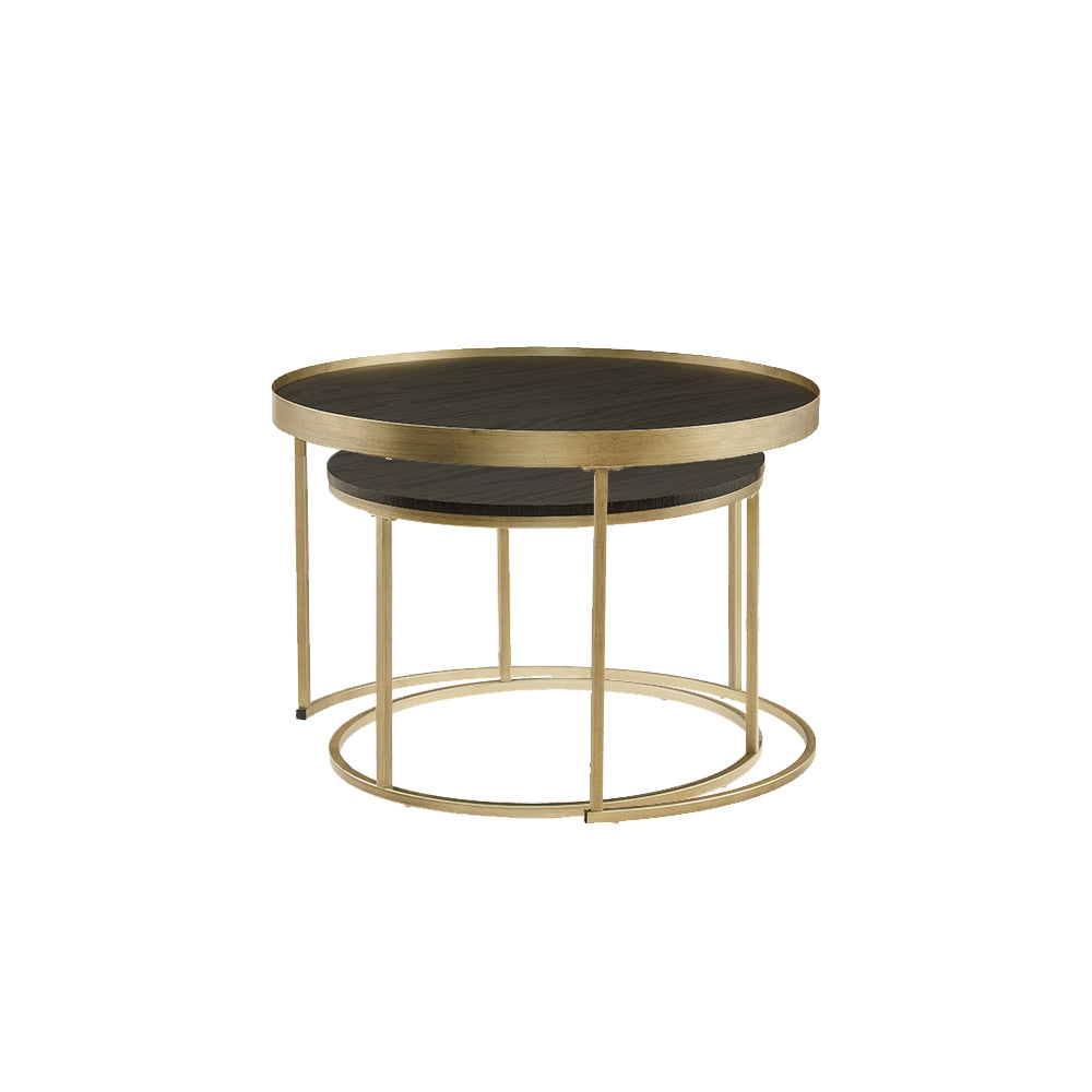 Criterion Nested Set Coffee Tables 760mm Gold Metal Frame Dark Oak