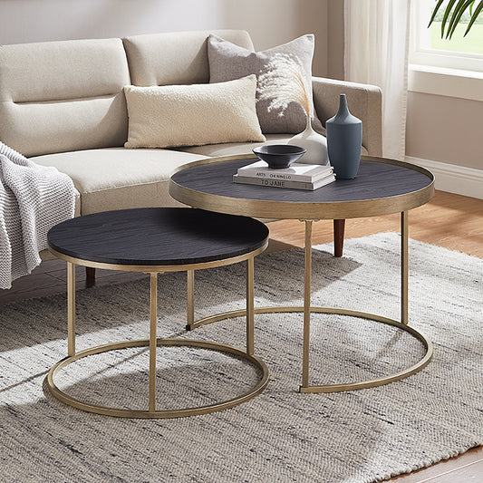 Criterion Nested Set Coffee Tables 760mm Gold Metal Frame Dark Oak