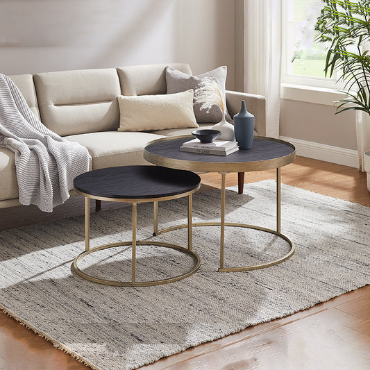 Criterion Nested Set Coffee Tables 760mm Gold Metal Frame Dark Oak