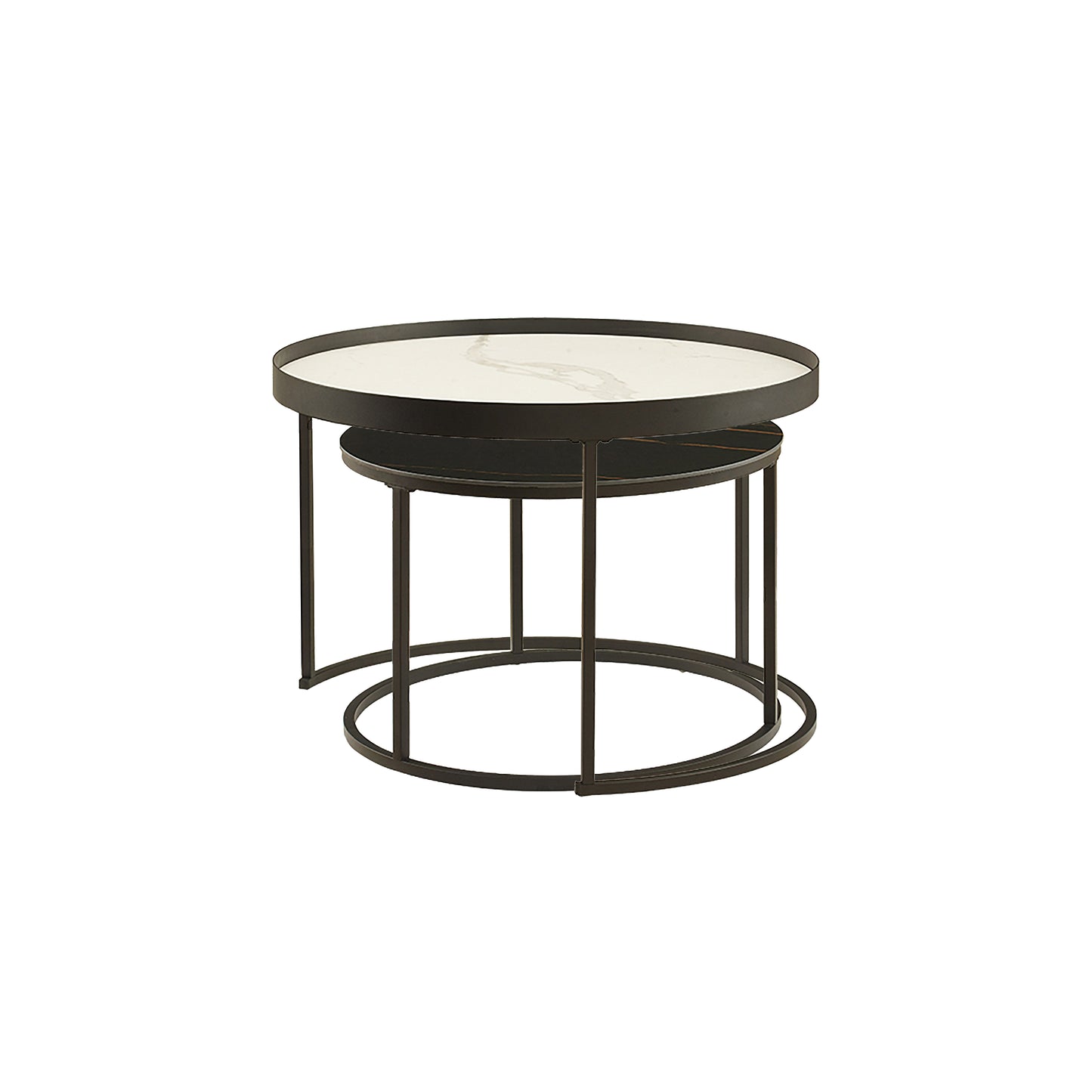 Criterion Nested Set Coffee Tables 760mm Carbon Steel Frame White & Black Sintered Stone Tops