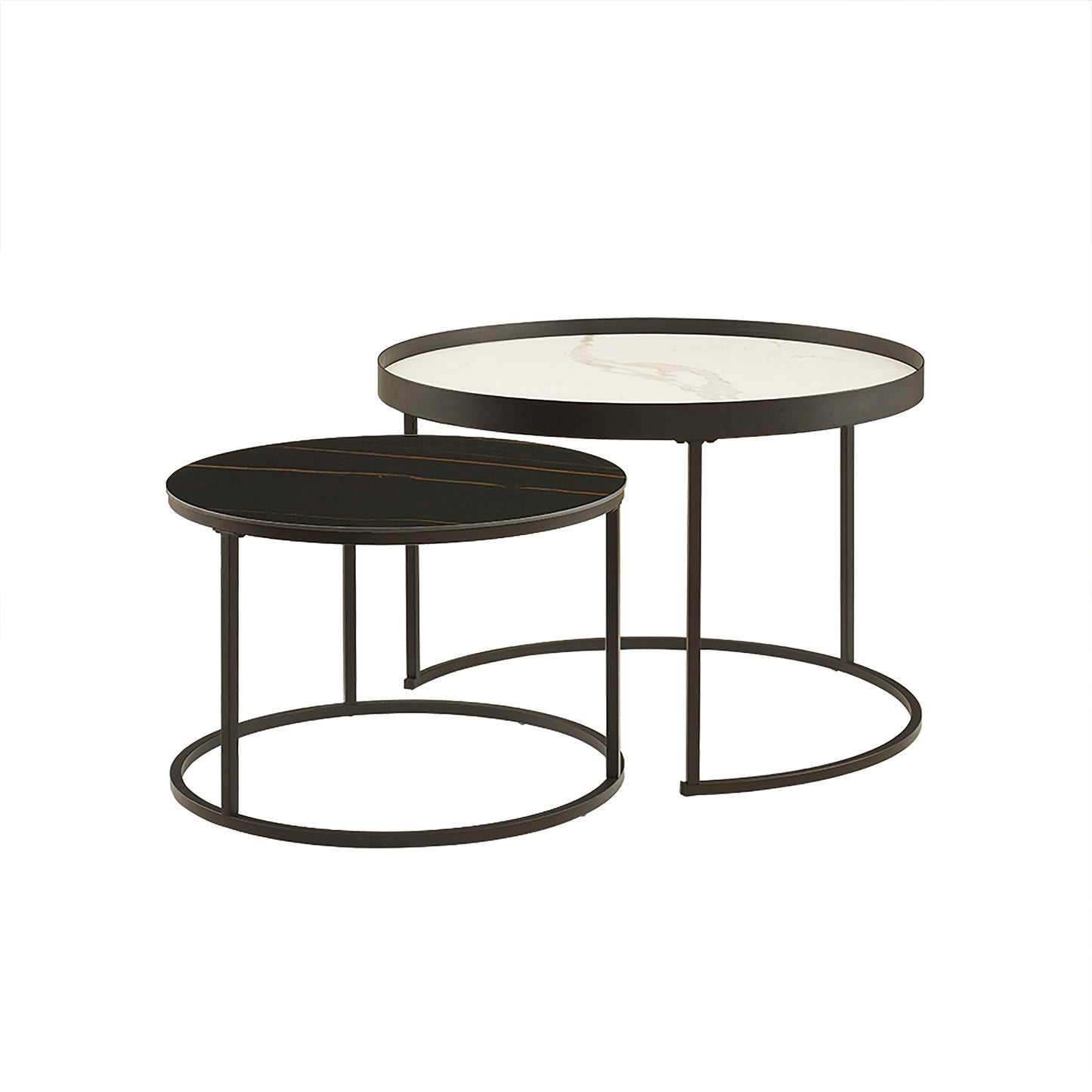 Criterion Nested Set Coffee Tables 760mm Carbon Steel Frame White & Black Sintered Stone Tops