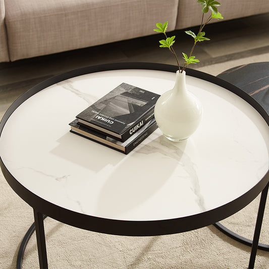 Criterion Nested Set Coffee Tables 760mm Carbon Steel Frame White & Black Sintered Stone Tops