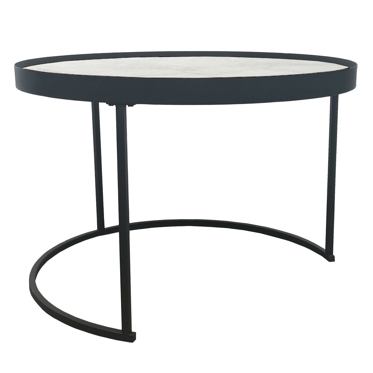 Criterion Nested Set Coffee Tables 760mm Black Metal Frame Large White Marble Look, Small English Oak