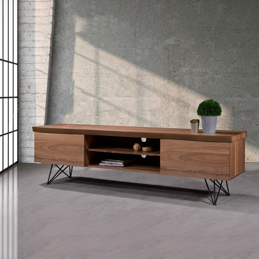 Criterion Onslow Entertainment Unit, TV Cabinet 2000mm Semi-Assembled, Powder Coated Steel Legs Natural Walnut