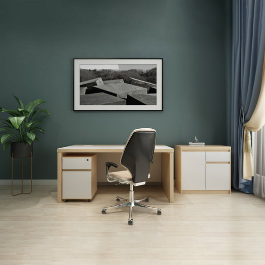 Criterion Sophie Desk 1600mm Oak White Three Piece Pack