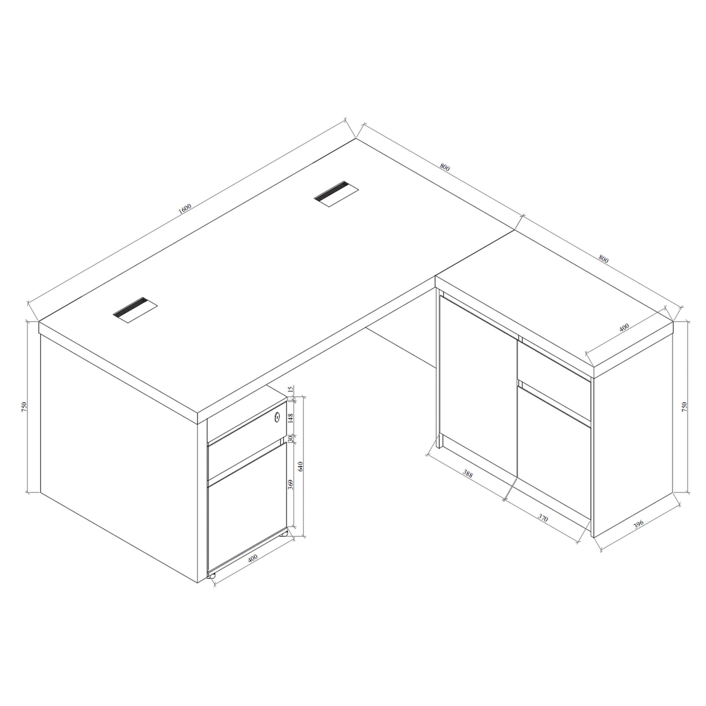 Criterion Sophie Desk 1600mm Oak White Three Piece Pack
