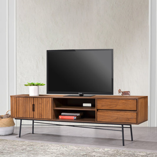 Criterion Albany Entertainment Unit, TV Cabinet 1800mm Semi-Assembled, Powder Coated Steel Legs Dark Ash