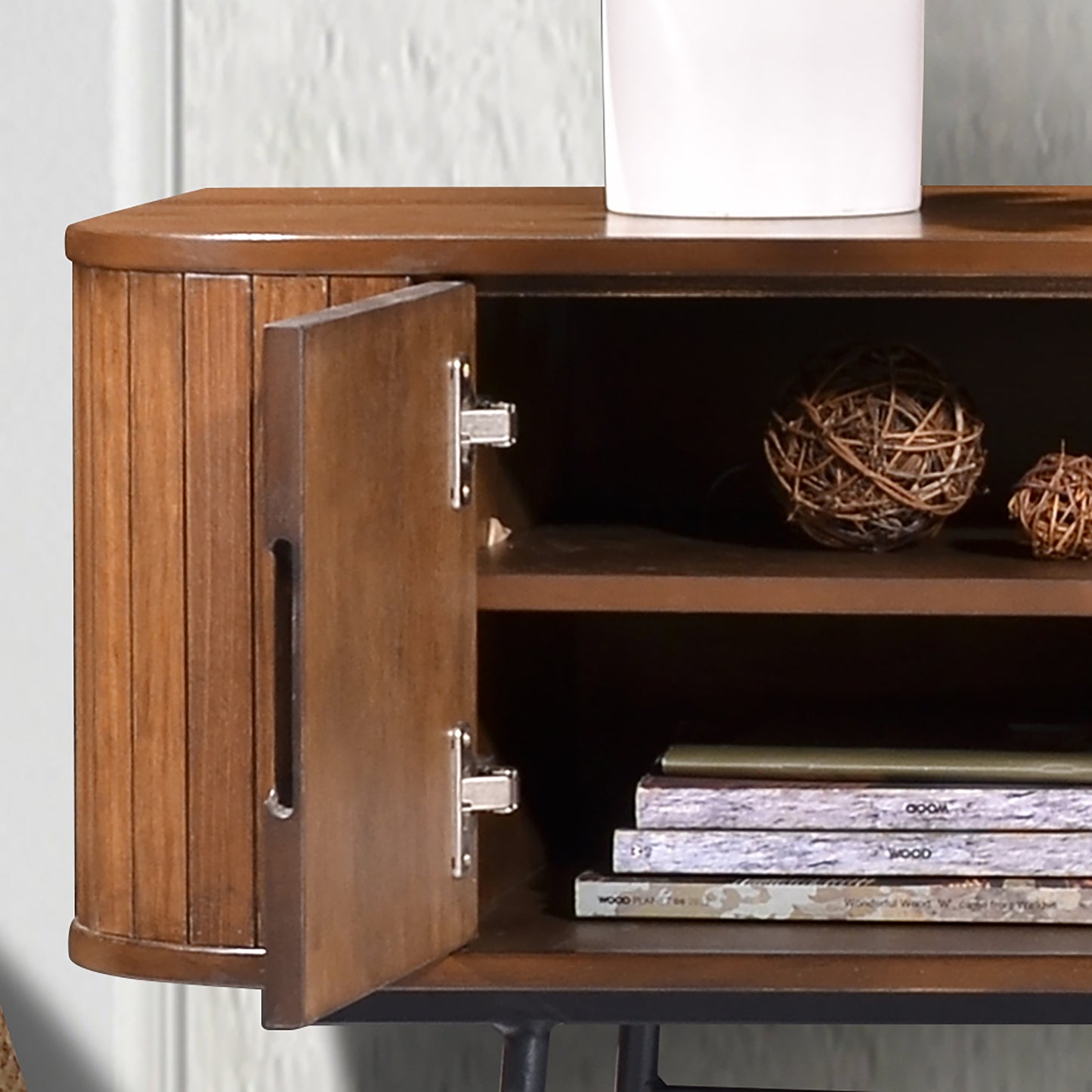 Criterion Albany Entertainment Unit, TV Cabinet 2100mm Semi-Assembled, Powder Coated Steel Legs Dark Ash