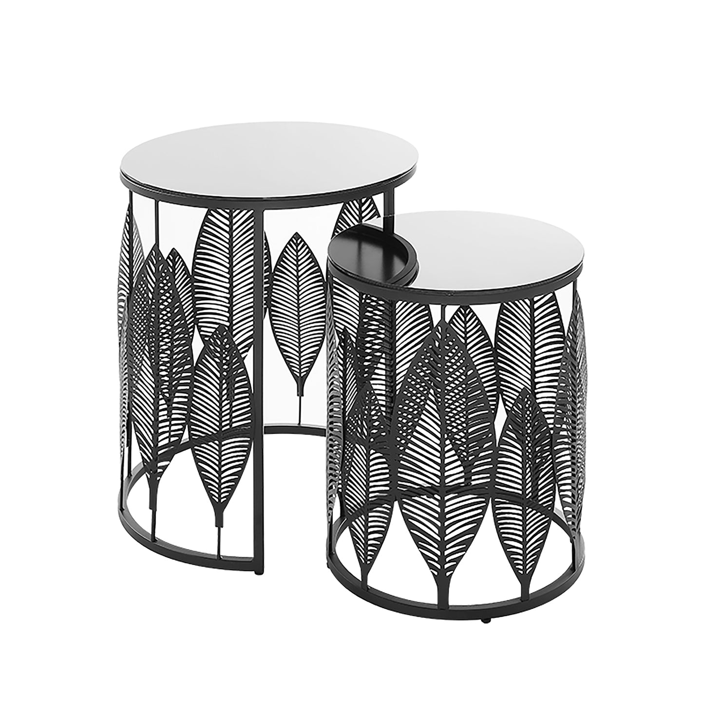 Criterion Leaf Nested Set Coffee Tables 520mm Black Glass Top, Metal Frame Black