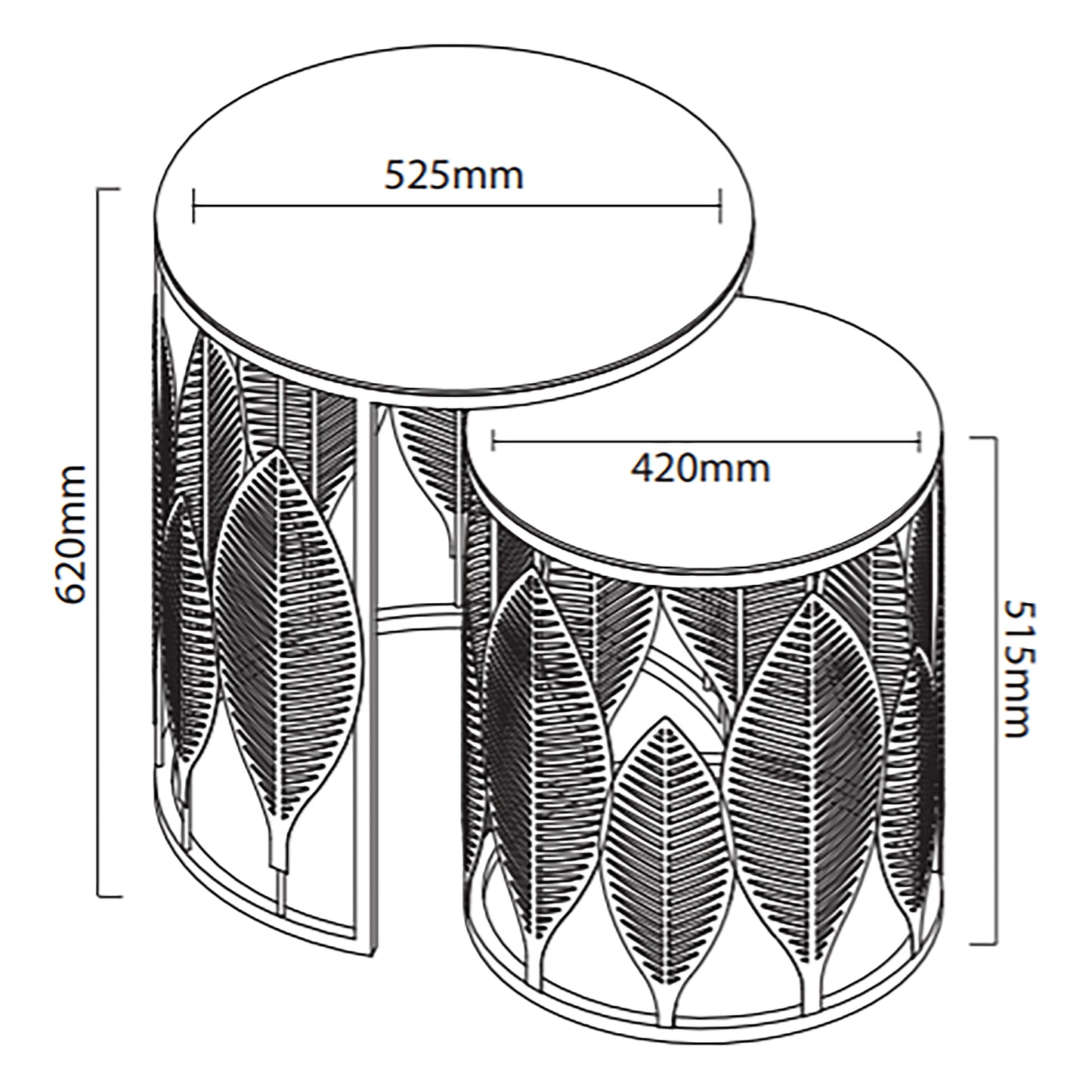 Criterion Leaf Nested Set Coffee Tables 520mm Black Glass Top, Metal Frame Black