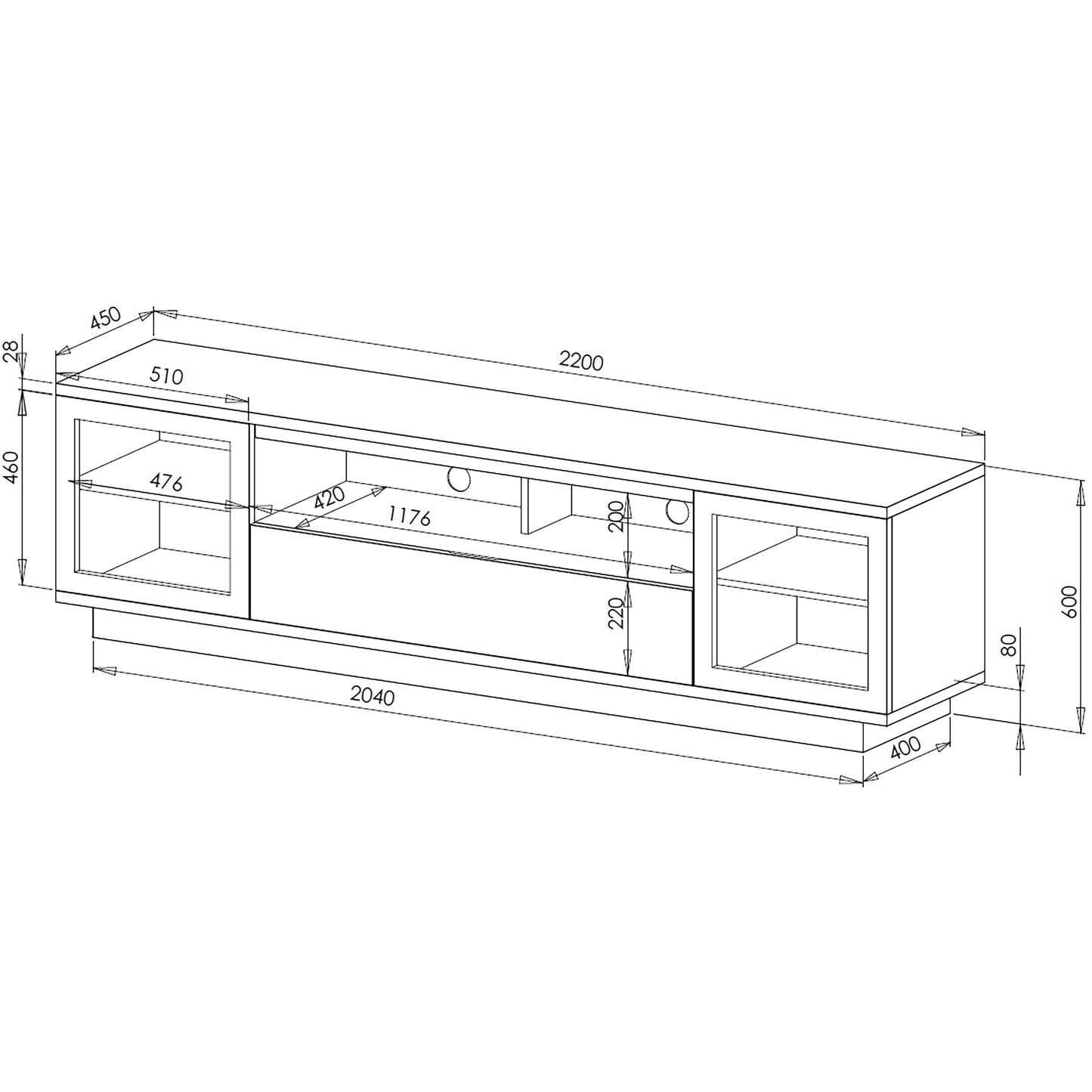 Criterion Zaire TV Cabinet, Entertainment Unit 2200mm Semi-Assembled Black
