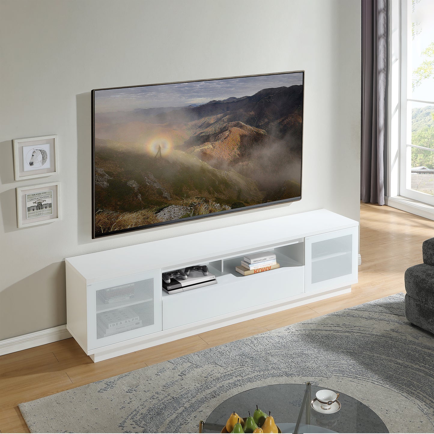 Criterion Zaire TV Cabinet, Entertainment Unit 2200mm Semi-Assembled White