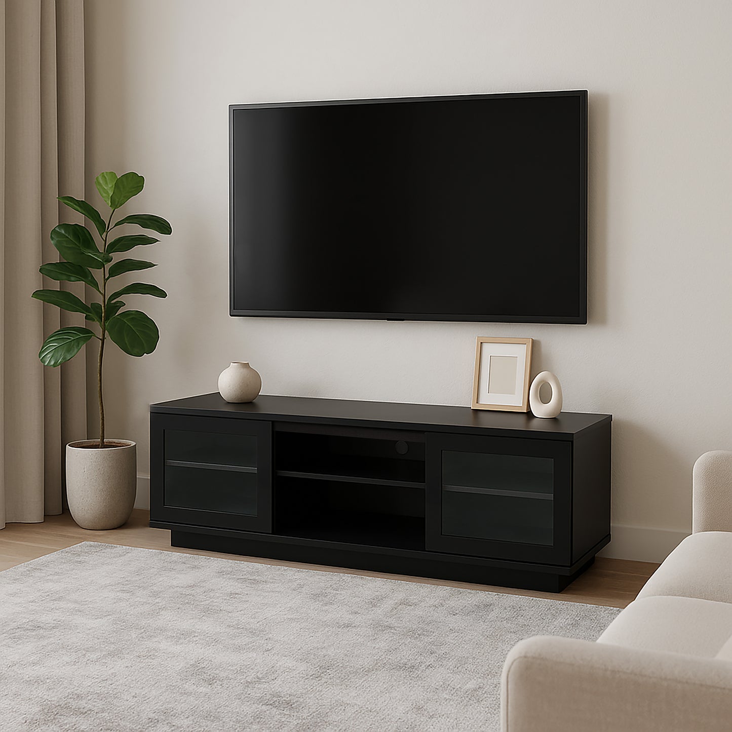 Criterion Zaire TV Cabinet, Entertainment Unit 1800mm Semi-Assembled Black