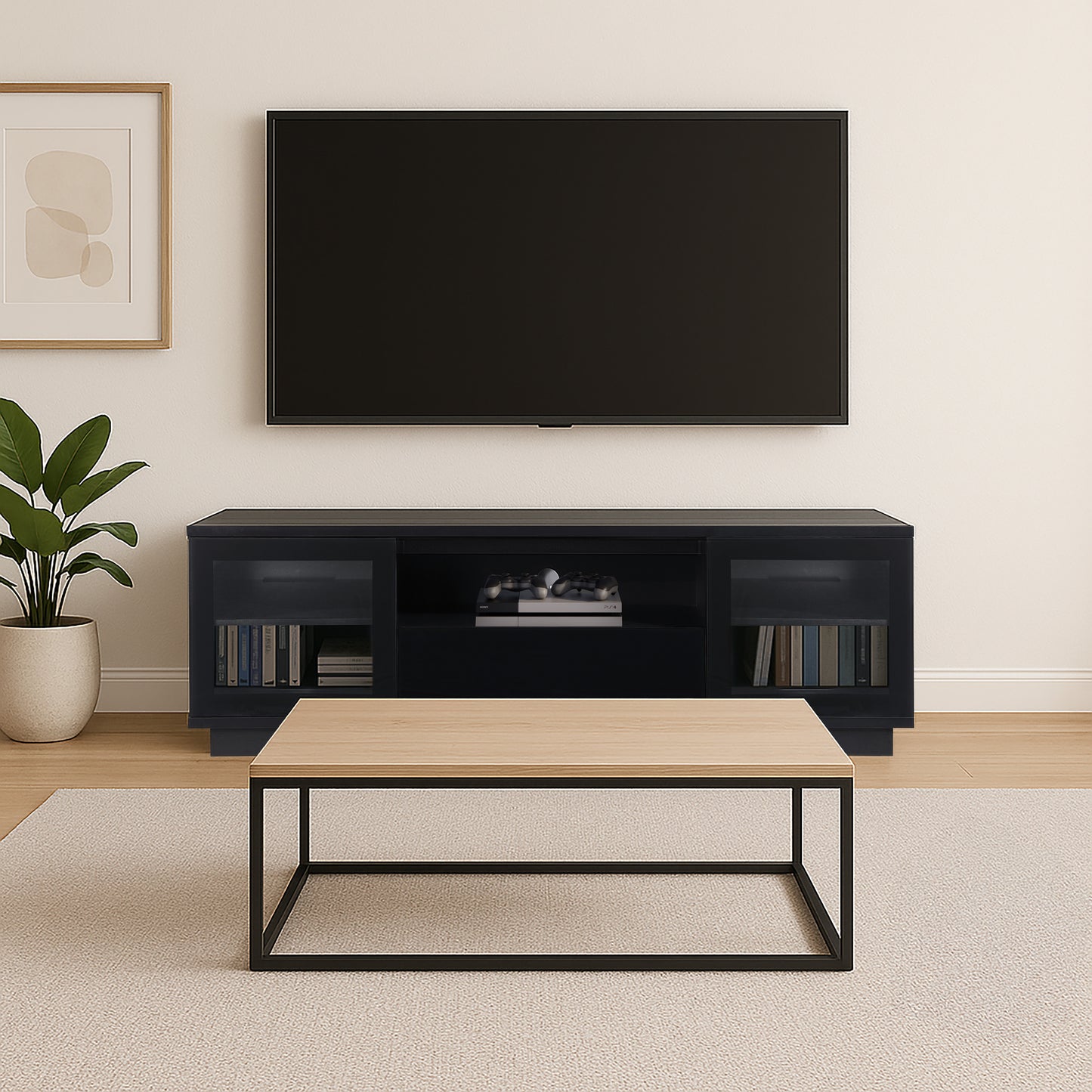 Criterion Zaire TV Cabinet, Entertainment Unit 1800mm Semi-Assembled Black