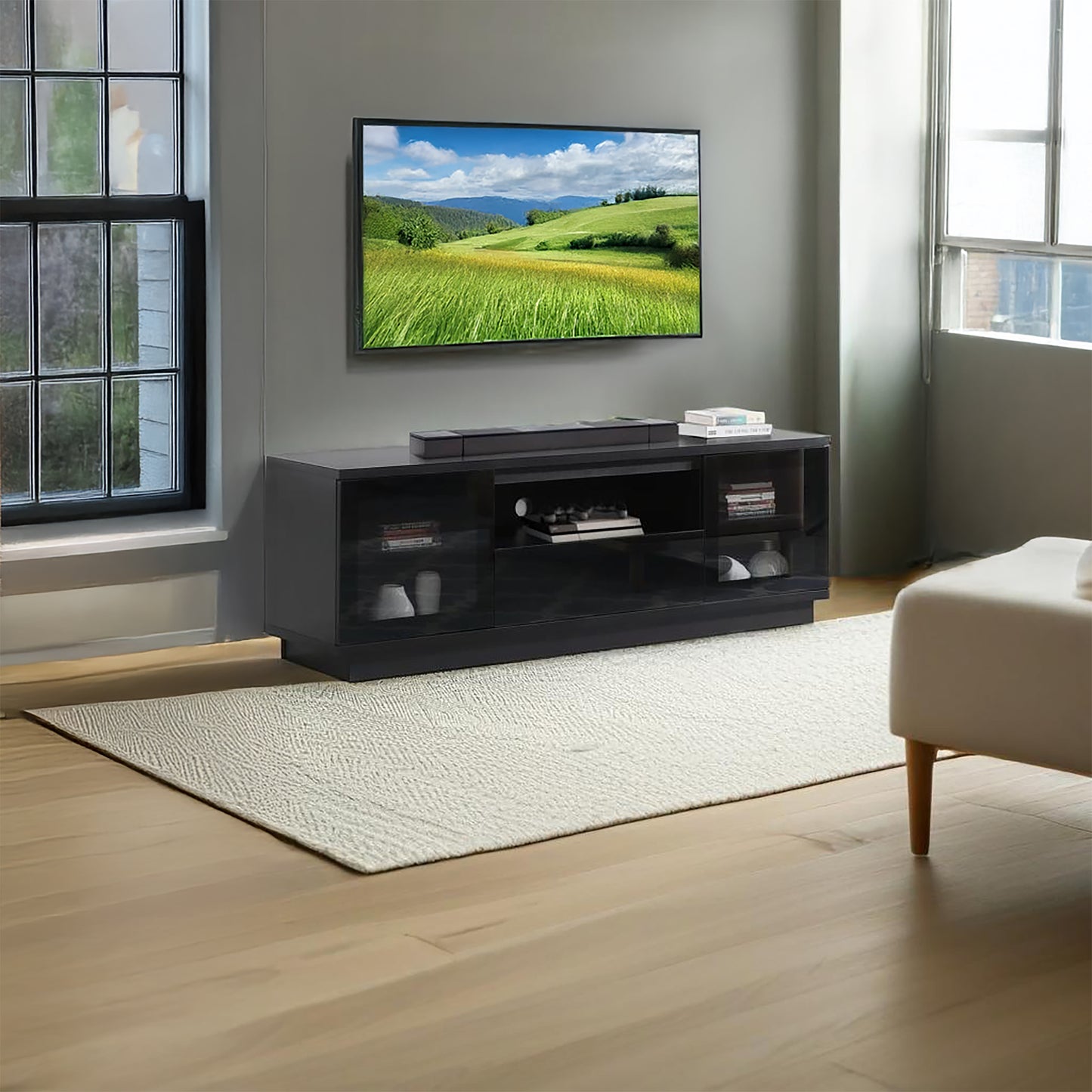 Criterion Zaire TV Cabinet, Entertainment Unit 1800mm Semi-Assembled Black