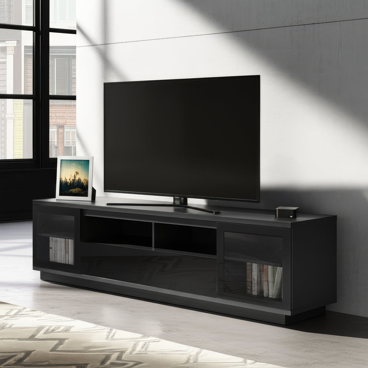 Criterion Zaire TV Cabinet, Entertainment Unit 2200mm Semi-Assembled Black