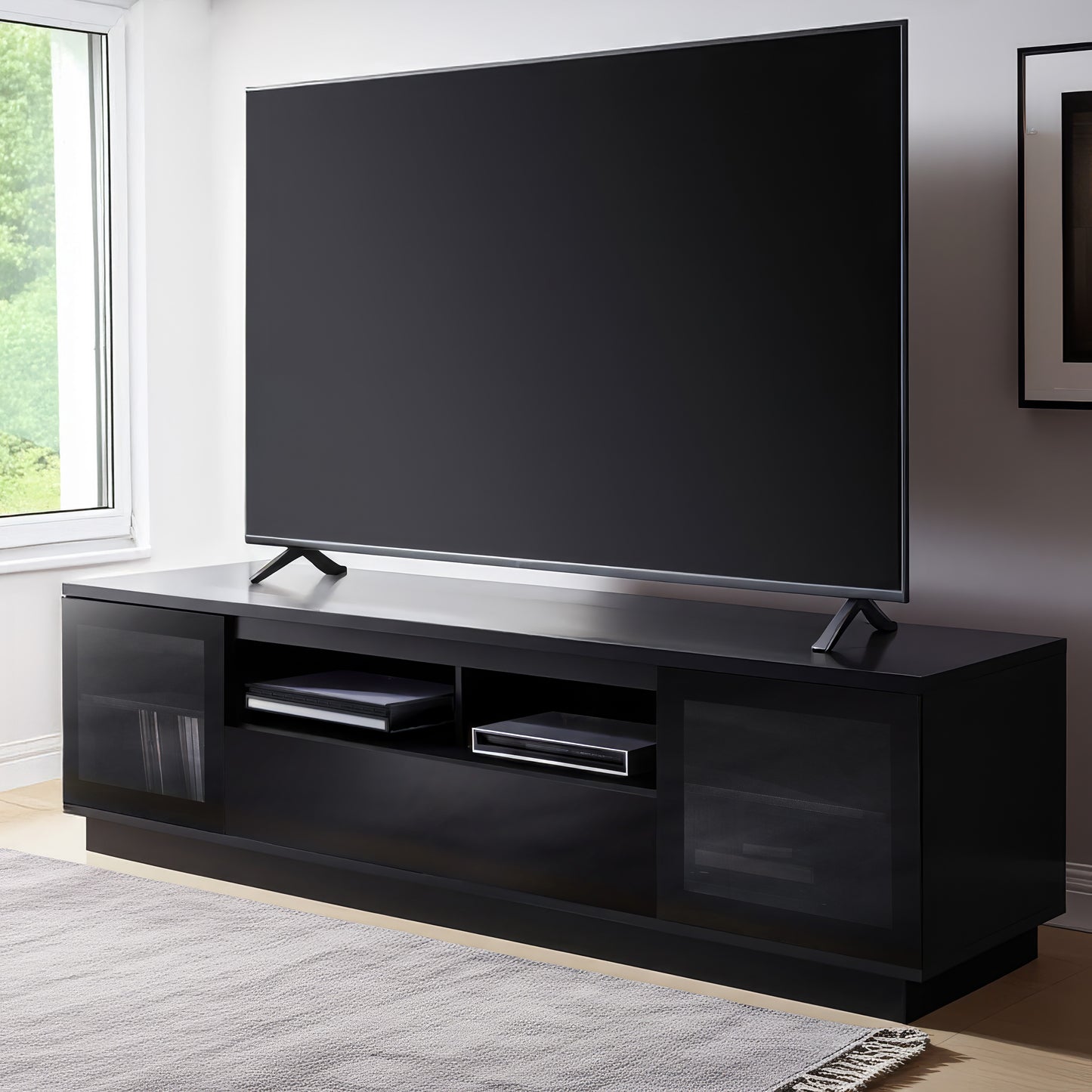Criterion Zaire TV Cabinet, Entertainment Unit 2200mm Semi-Assembled Black