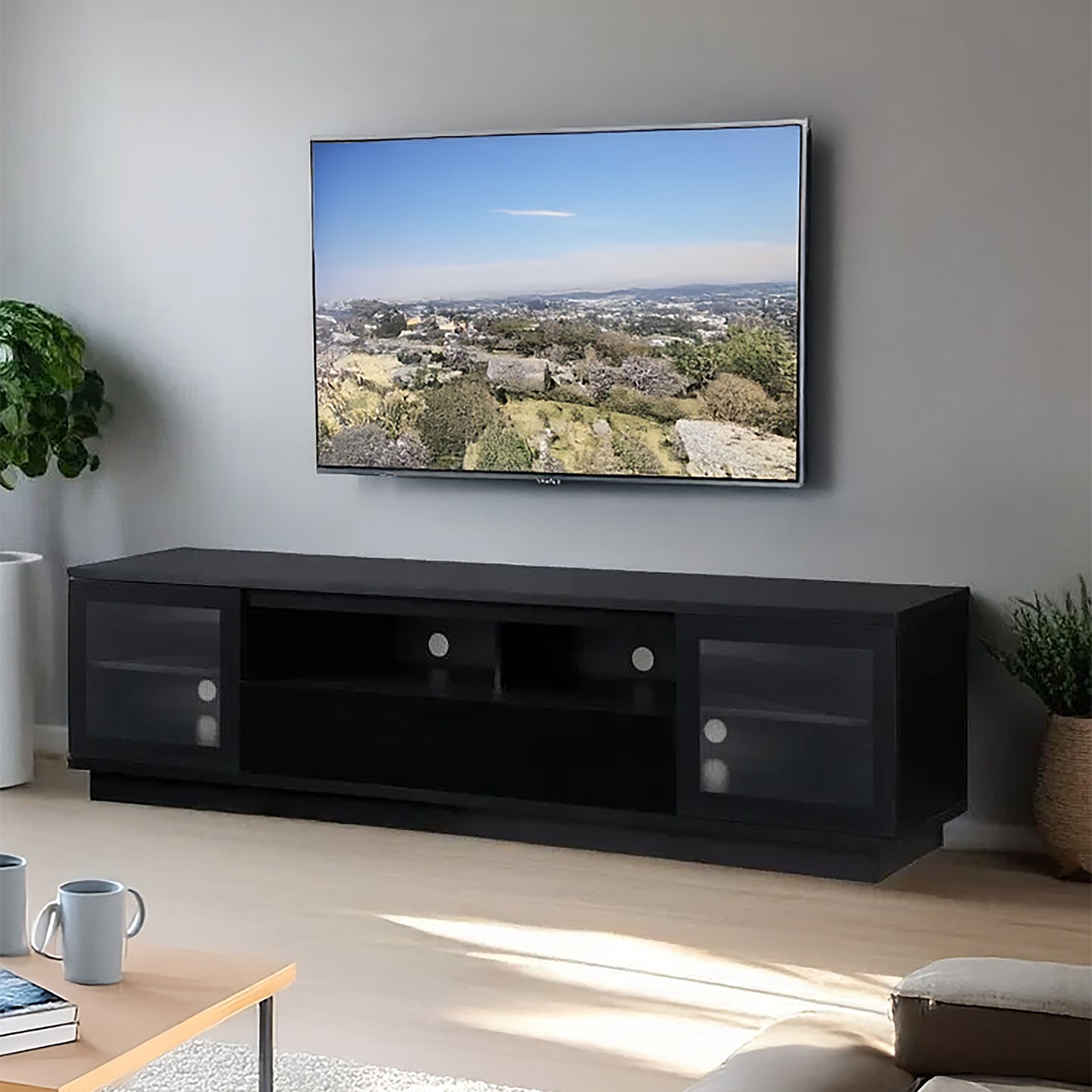 Criterion Zaire TV Cabinet, Entertainment Unit 2200mm Semi-Assembled Black