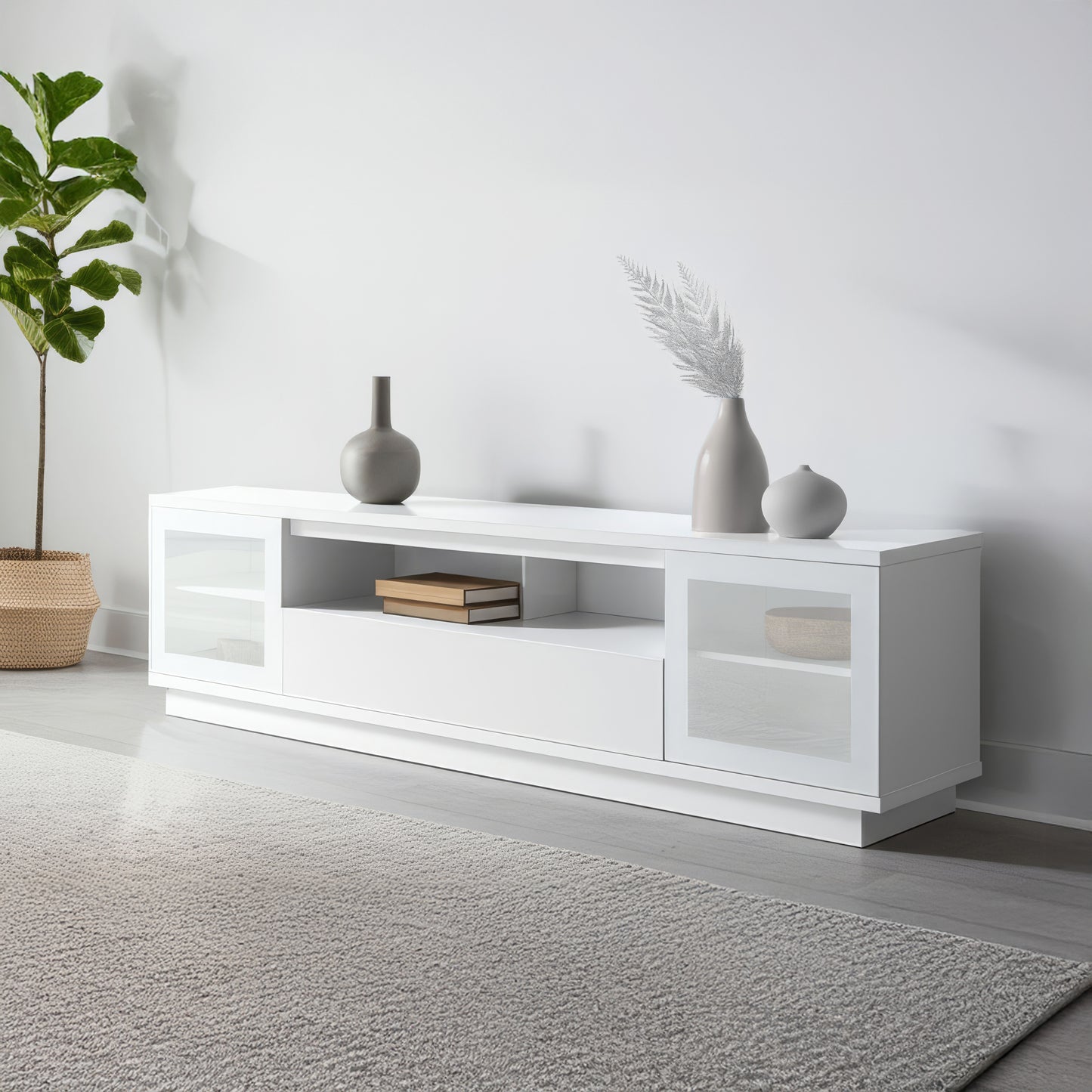 Criterion Zaire TV Cabinet, Entertainment Unit 2200mm Semi-Assembled White
