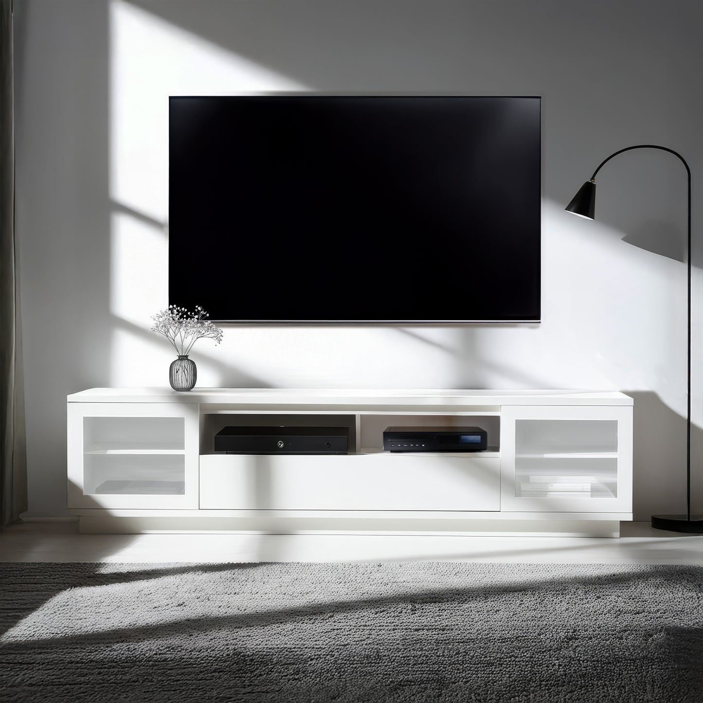 Criterion Zaire TV Cabinet, Entertainment Unit 2200mm Semi-Assembled White